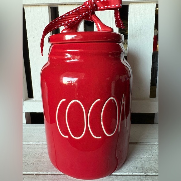 Rae Dunn Red Cocoa Canister with Ribbon - Picture 1 of 3